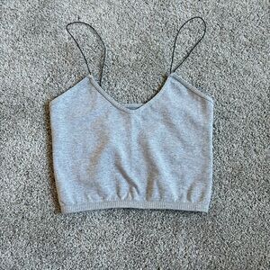 Free People Light Gray Ribbed Spaghetti Strap Crop Cami